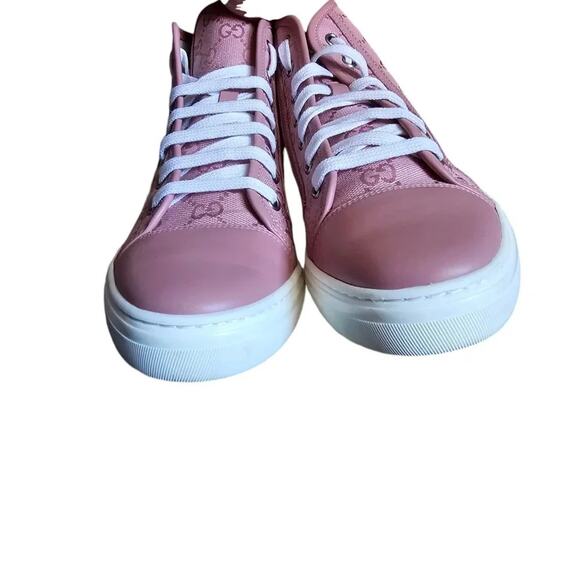 Gucci Rebel High Top GG Sneakers EU 37 US 7 Pink Monogram Canvas Lace Up Cap Toe - Picture 6 of 11